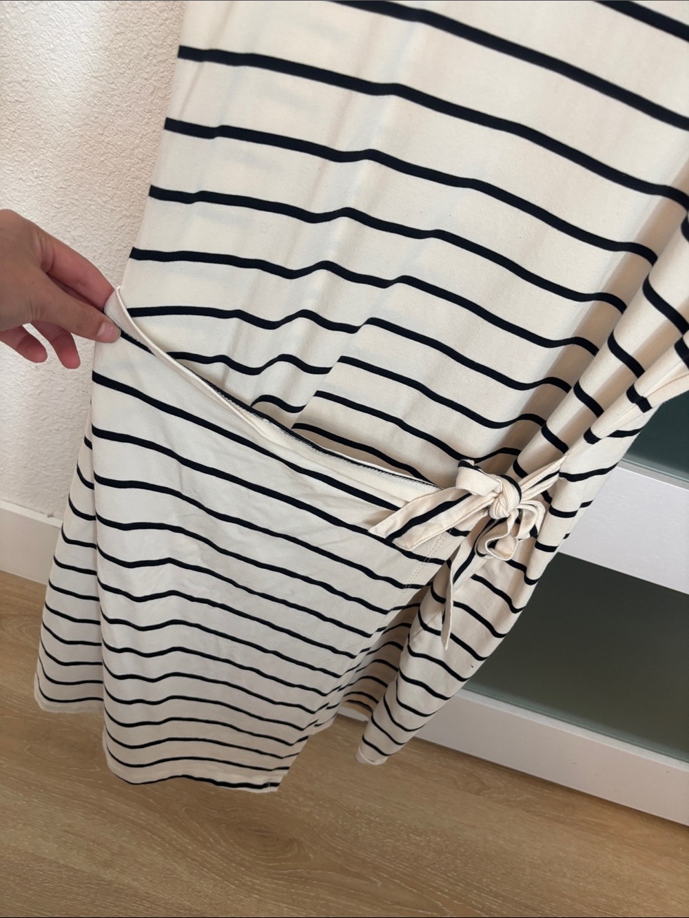 Threads 4 Thought Cream and Black Striped Tie-Waist Mini Dress - Picture 3 of 5